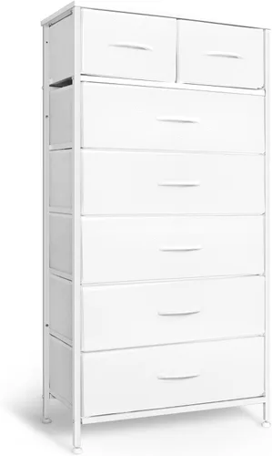 Miniatura 18 de Mifuro - Cómoda alta para dormitorio, torre organizadora de almacenamiento vertical con 7 cajones, cómoda con contenedores de tela, marco de acero