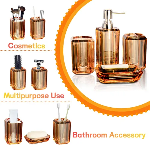 Miniatura 3 de Juego de accesorios de baño, juego de 4 piezas de accesorios de baño acrílico de alta calidad con dispensador de jabón de loción, taza de enjuague