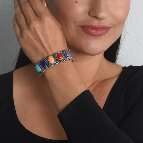 Miniatura 2 de American West - Pulsera de plata de ley para mujer, diseño de piedras preciosas múltiples, tallas S, M o L