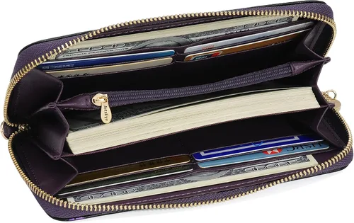 Miniatura 4 de ArtsEye Rose - Cartera de piel auténtica con cremallera larga