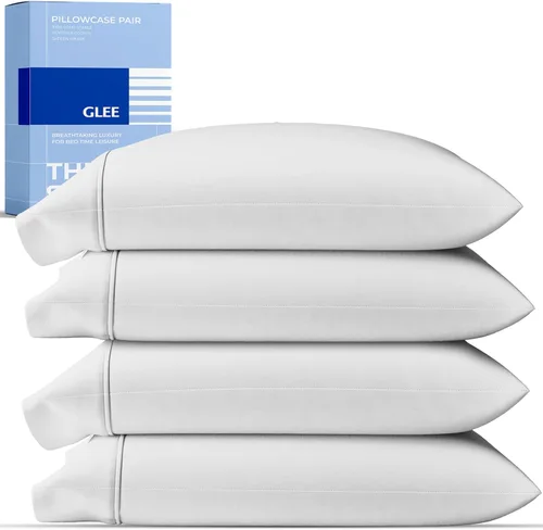 Miniatura 9 de THREAD SPREAD Juego de 2 fundas de almohada 100 % algodón tamaño estándar/Queen, fundas de almohada de algodón de 400 hilos, suaves y refrescantes