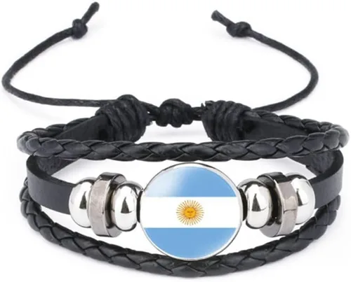 Miniatura 21 de vmcoatdu Mundial Muchas Banderas Nacionales Brazalete Retro de Aleación de Cuero para Pulsera de Cuerda Trenzada de Bandera Nacional