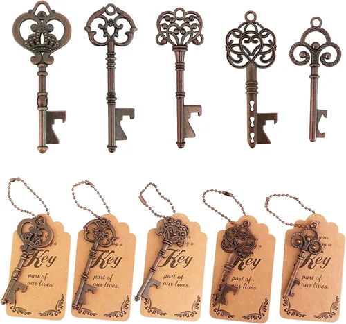 Miniatura 7 de 50 abridores de botellas, recuerdos de boda, abrebotellas de esqueleto vintage, abridor de botellas con tarjetas de escolta y llaveros, regalos