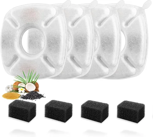 8 piezas de filtros de repuesto para fuente de gato, 4 paquetes de filtros de repuesto para fuente de agua para gatos con 4 paquetes de esponjas