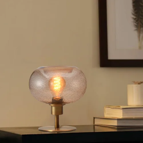 Lámpara de mesa de vidrio de mediados del siglo, lámpara de escritorio regulable, bombilla LED incluida, temporizador incorporado, vidrio ámbar con