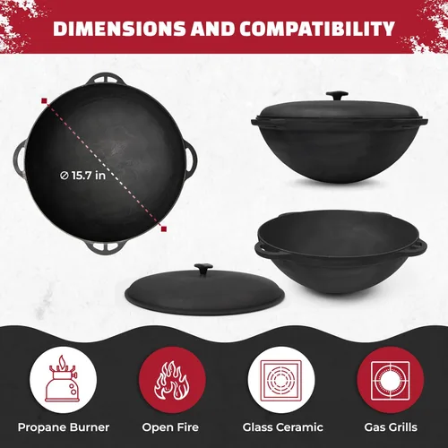 Miniatura 2 de Olla de horno holandés con tapa Syton de 12.5 cuartos (12 L) - Horno holandés de camping - Juego de utensilios de cocina de hierro fundido - Hierro