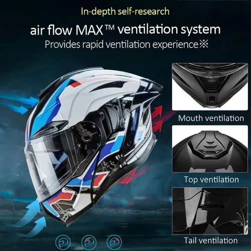Miniatura 4 de Casco Modular Moto con Bluetooth Integrado, Doble Visera para Día/Noche, Ventilación Avanzada Múltiple, Forro Extraíble Lavable, Certificado DOT