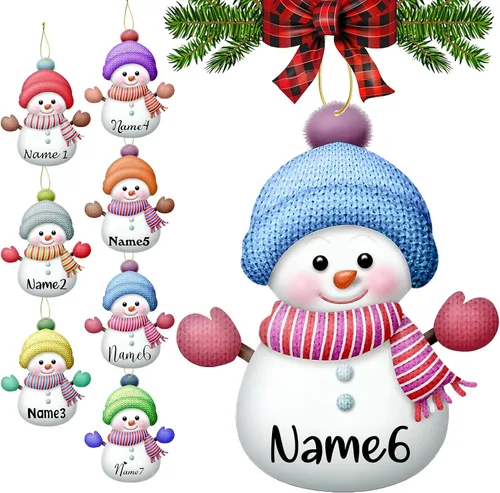 Miniatura 26 de Adornos de Navidad personalizados con nombres, muñeco de nieve, 8 piezas, adorno familiar personalizado, decoración colgante de madera para árbol