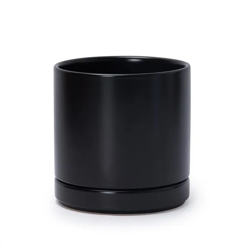 Miniatura 52 de D'vine Dev Maceta de cerámica de 10 pulgadas con orificio de drenaje y platillo, maceta redonda cilíndrica para interiores, color negro, 94-O-E-2