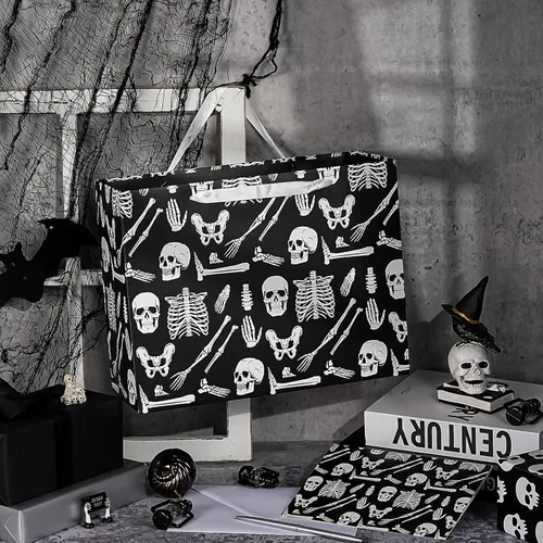 Miniatura 6 de WRAPAHOLIC Bolsa de regalo grande de esqueleto de Halloween con papel de seda y tarjeta, 10 x 5 x 13 pulgadas, bolsa de papel de esqueleto