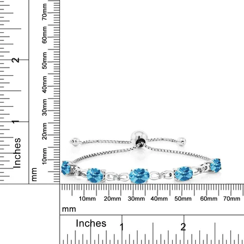 Miniatura 76 de Gem Stone King Pulsera de tenis de diamantes cultivados en laboratorio con piedra natal de 3-6 quilates para mujer, plata de ley 925, ovalada