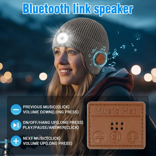 Miniatura 53 de Gorro Bluetooth con auriculares ligeros e inalámbricos, micrófono integrado y altavoces estéreo mejorados con música
