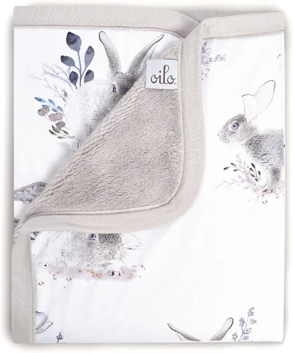 Miniatura 21 de Oilo Manta de bebé de oso, manta de bebé de oso de peluche con respaldo de felpa suave y estampado de jersey de algodón orgánico, doble capa