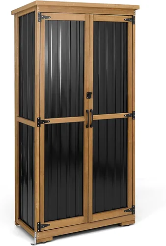 Miniatura 11 de Armario de almacenamiento esquinero para exteriores de 62 pulgadas de alto con puertas con cerradura, armario de almacenamiento pequeño