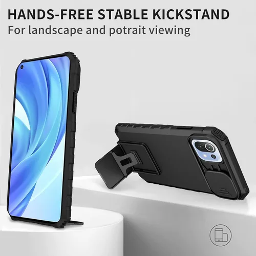Miniatura 6 de Asuwish Funda de teléfono para Xiaomi Mi 11 Lite 4G/5G con protector de pantalla de vidrio templado y cubierta de cámara deslizante Soporte Soporte