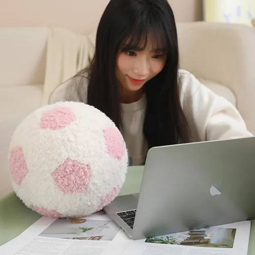 Miniatura 2 de Juguete de peluche redondo de fútbol de 12 pulgadas, almohada suave para niños y bebés Pie de página rosa