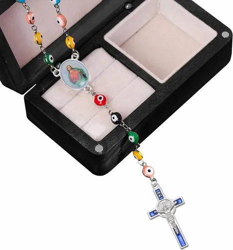 Miniatura 4 de Juego de 60 unidades de 30 piezas de rosario, cruz y centro de medalla, dijes de aleación, esmalte de religión, imagen de Jesús, Virgen
