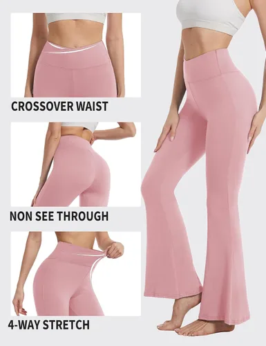 Miniatura 27 de ZOOSIXX Pantalones de yoga acampanados para mujer, leggings cruzados suaves con corte de bota