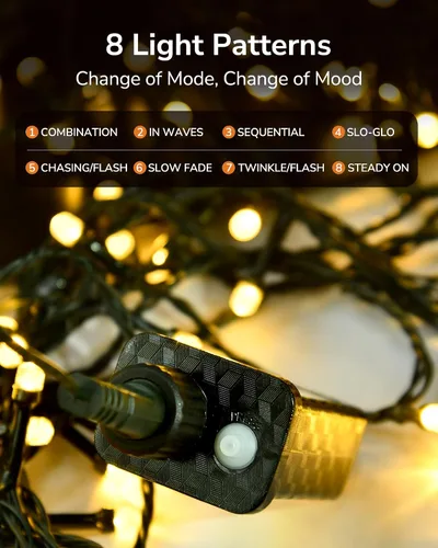 Miniatura 4 de ULG - Luces de cuerda de Navidad de 2 paquetes mejoradas de 186 pies con 500 LED, luces de hadas impermeables extensibles con función de memoria, 8