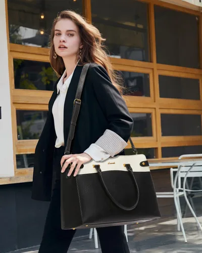 Miniatura 2 de LOVEVOOK Bolsa Tote para Laptop para Mujeres Trabajo, Bolsas de Computadora de Cuero Vintage para Laptops para Mujeres, Bolsa Impermeable