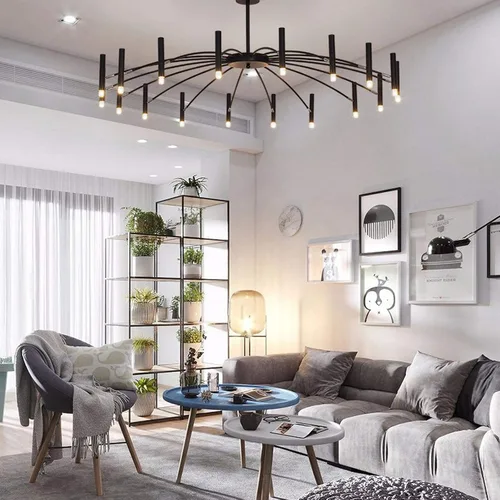 Miniatura 3 de AngelcityCC Lámpara de araña moderna de metal negro, lámpara colgante de metal retro, lámpara de techo nórdica para comedor, cocina, sala de estar