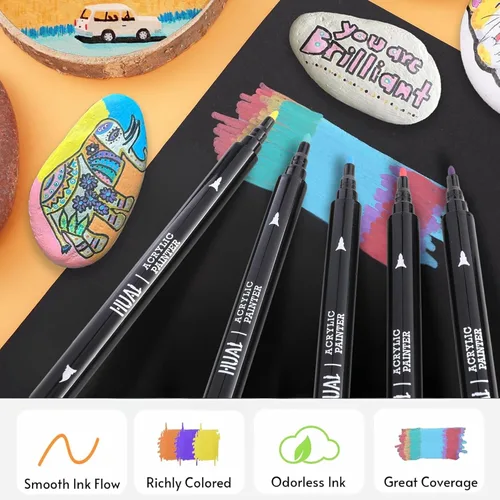 Miniatura 4 de HUAL Bolígrafos de pintura acrílica de doble punta, 24 colores finos y marcadores de punta de pincel para artistas profesionales, manualidades