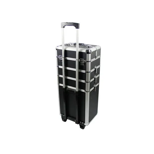 Estuche de maquillaje profesional 4 en 1 con asa de elevación, estuche de aluminio para cosméticos, estuche de maquillaje rodante, carrito