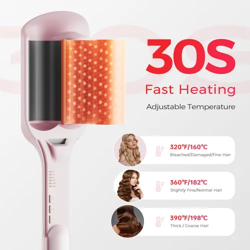 Miniatura 5 de Waver Rizador Lena S12 Beach Waver - Rizador de cabello con 2 barriles, protección antiquemaduras, tiempo y temperaturas ajustables, doble voltaje