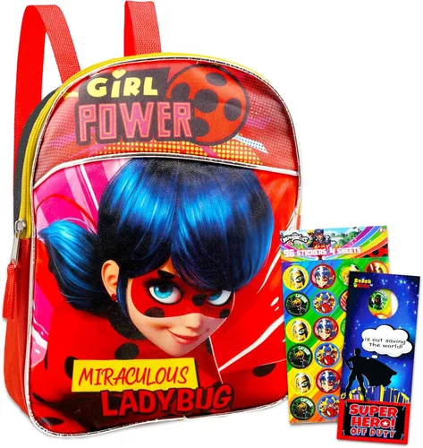 The Miraculous Ladybug Mini mochila Set 3 piezas de suministros escolares paquete con 11 pulgadas Miraculous Mariquita bolsa escolar para niñas,