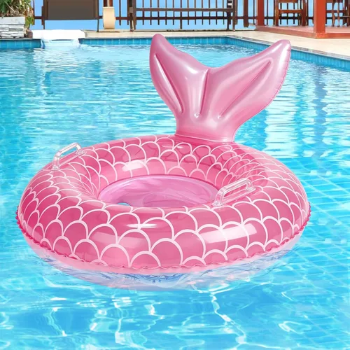Miniatura 4 de Flotador de piscina para bebé, anillo inflable de sirena con asa de asiento, flotadores de piscina para bebés y niñas pequeños Rosa
