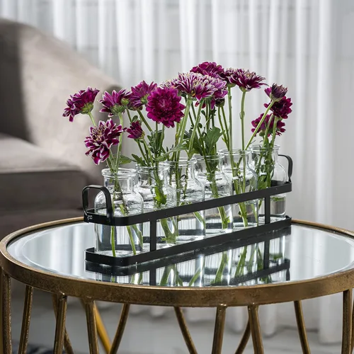 Miniatura 5 de Florero de cristal de 6 piezas con soporte de metal, el mejor juego de jarrones para decoración del hogar y la mesa, decoración de boda, cocina