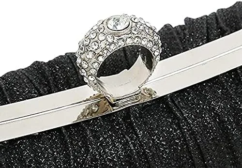 Miniatura 8 de iWISH Bolso de mano con purpurina dorada para mujer bolsa de noche plisada para fiesta de boda nupcial con anillo de diamantes de imitación
