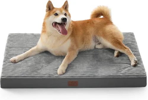 Bedsure ComfyFleece - Camas ortopédicas para perros de gran tamaño para jaula con funda extraíble para máquina, no impermeable, alfombrilla de Gris