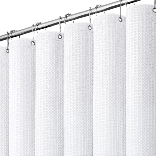 Dynamene Cortina de Ducha Larga de Tela Blanca - Cortinas de Ducha de Tela de Nido de Abeja Texturizadas y Resistente para Baño, 256GSM Juego Grande