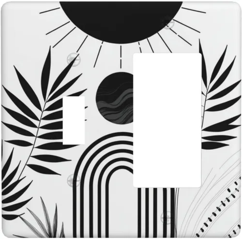 Cubiertas Decorativas para Tomacorrientes Sol de Mediados de Siglo Boho Minimalista Hoja Placa de Pared de 2 Gang Interruptor Individual Toggle 1
