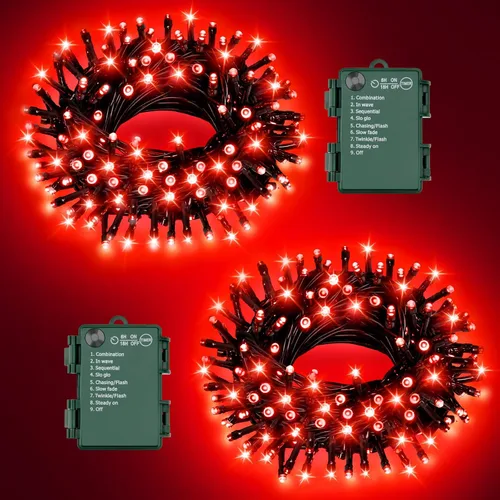 Miniatura 10 de Luces de Cadena de Halloween Total 100LED Operadas por Batería Exteriores 8 Modos con Temporizador 16.4Pies*2, 50LED*2 Luces de Hadas Impermeables