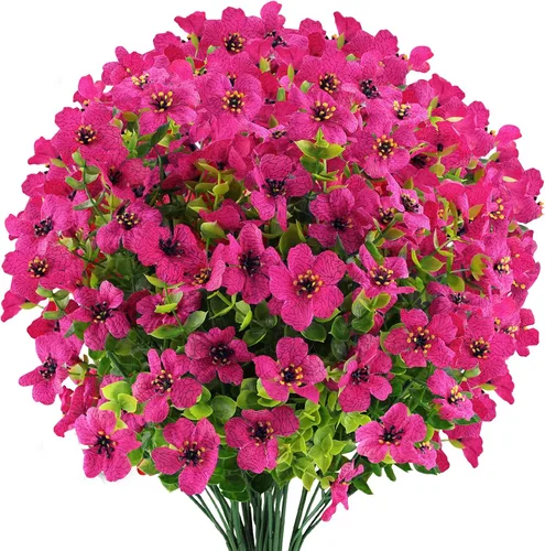 Miniatura 17 de GREENRAIN 6 paquetes de flores artificiales resistentes a los rayos UV, plantas falsas para exteriores, flores de plástico sintético para jardín