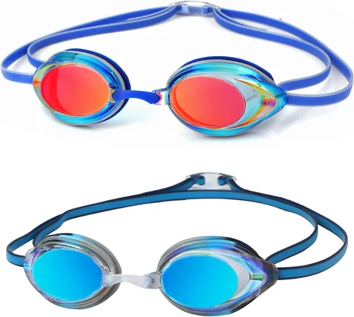 Gafas de natación, paquete de 2 gafas de natación con protección UV antivaho para adultos, hombres, mujeres, jóvenes
