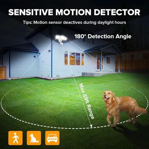 Miniatura 3 de UME Luces de Seguridad LED de 49W 5500LM con Sensor de Movimiento para Exteriores, 5000K Luz de Día, IP65 Resistente al Agua, del Atardecer al