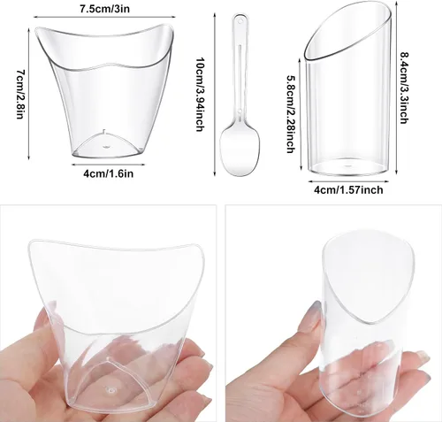 Miniatura 2 de Funtery Paquete de 300 mini tazas de postre de 3 onzas y 4 onzas con cucharas, tazas reutilizables de plástico transparente para yogur, parfait