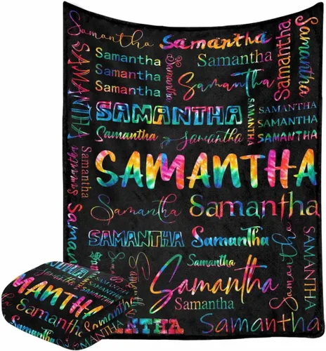 Miniatura 27 de Manta personalizada con nombre con fuente diferente y colorida para niños, mujeres y hombres, divertida decoración personalizada para el hogar, cama
