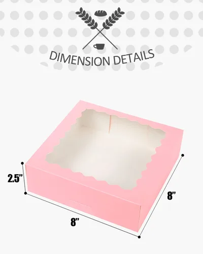 Miniatura 3 de qiqee - Cajas de repostería rosas autodeslizables 50 paquetes, cajas para pasteles de 8 x 8 x 2.5 pulgadas con ventana Rosado