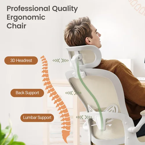 Miniatura 4 de Homall Silla ergonómica de oficina para computadora, silla de escritorio con reposacabezas 3D, soporte lumbar ajustable, silla de malla con respaldo