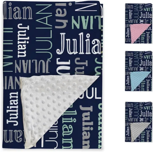 Miniatura 2 de Manta de bebé personalizada, diseño de nombres personalizados, manta de felpa suave con respaldo de puntos de doble capa para niños y niñas, Color01
