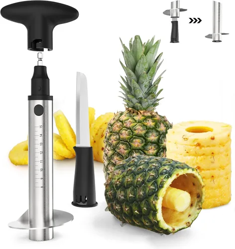 Newness - Cortador de frutas de acero inoxidable con cuchillo [actualizado, eléctrico y manual] Cortador de frutas de acero inoxidable con accesorio
