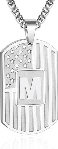 Miniatura 46 de Bellino Regalos de graduación – Collar con letra inicial de la A a la Z para hombres, niños, adolescentes, acero inoxidable, bandera estadounidense