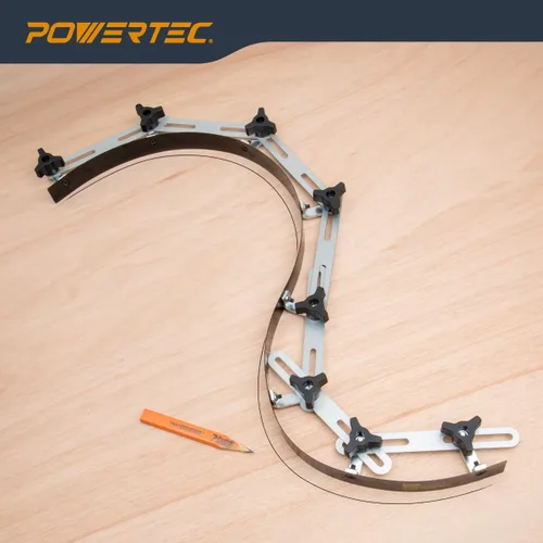 Miniatura 7 de POWERTEC Regla de plantilla de curva flexible de 37 pulgadas, curva de madera, tira de perfiles de carpintería, herramienta de plantilla de acero