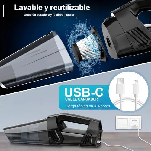 Miniatura 4 de Blestan Aspiradora de mano portátil inalámbrica con luz LED, succión de alta potencia, 3 en 1, aspiradora de mano ligera y recargable, aspiradora