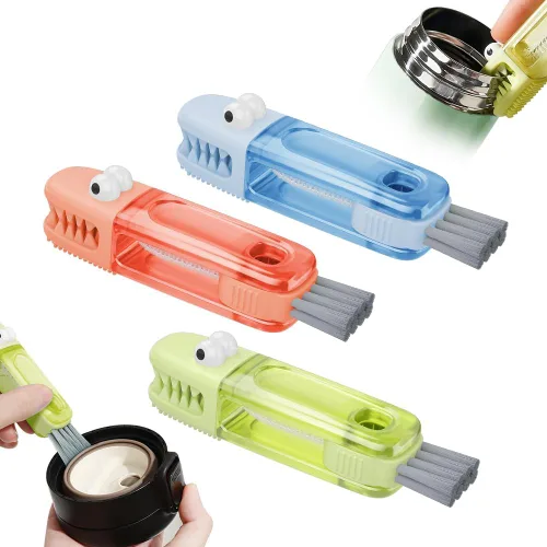 Miniatura 11 de Juego de cepillos de limpieza 3 en 1 para tapa de taza, cepillo multifuncional de limpieza de botellas, limpiador de huecos de tapa de taza de Mezcla
