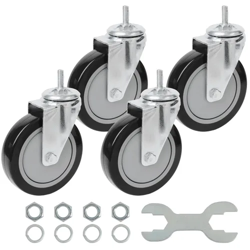 Miniatura 13 de Finnhomy Ruedas giratorias roscadas resistentes de 2 pulgadas, 1/4 pulgadas a 20 x 1 con freno, juego de 4 para estantes de alambre, ruedas lisas